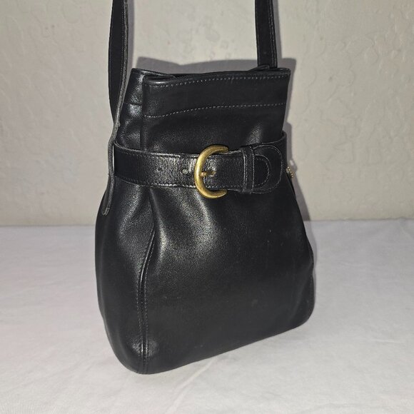 Vintage Coach 4156 Black Leather Belted Pouch Crossbody Bucket Bag - Picture 7 of 13